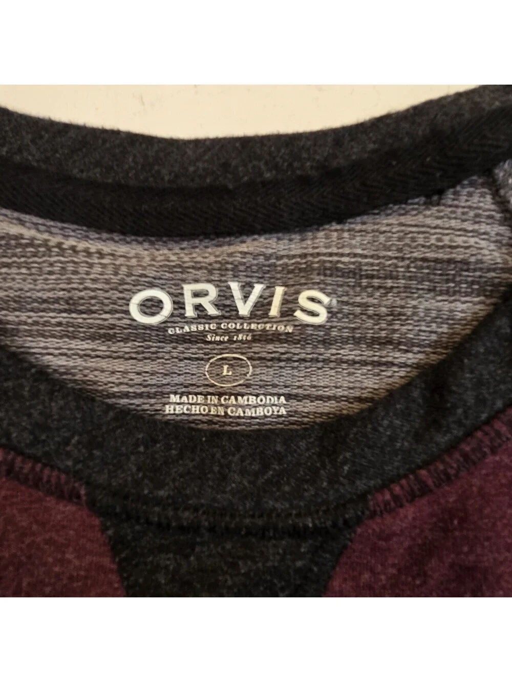 Orvis Long Sleeve Raglan Lounge Shirt Black Purple 1225440 Mens Large L